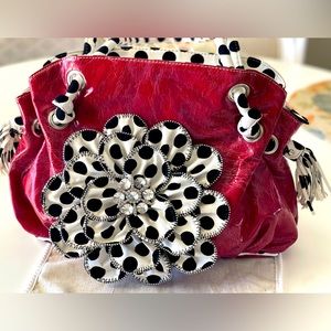New Vintage 90’s Boutique Large Purse/ Handbag Red with Polka Dots and Sparkles